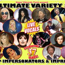 Variety show poster with celebrity impersonators, live vocals.